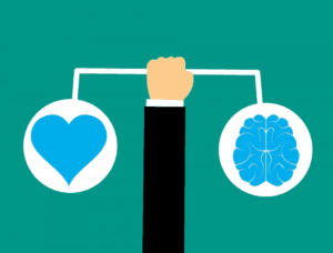 Picture showing a heart and a brain to symbolise productivity and well being